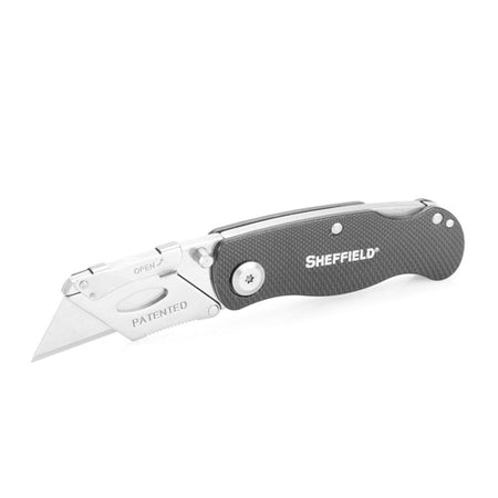 Sheffield Ultimate Lock Back Black Utility Knife Lightweight Aluminum Textured Grip