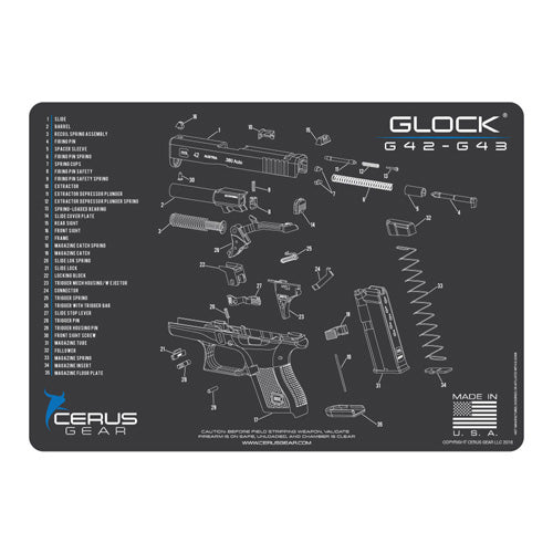 Glock 42-43 Schematic ProMat Charcoal Gray 12x17