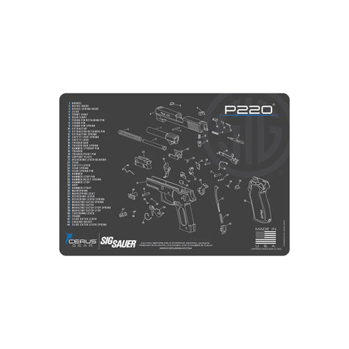 Sig Sauer P220 Gray Schematic Gun Mat Padded 12x17