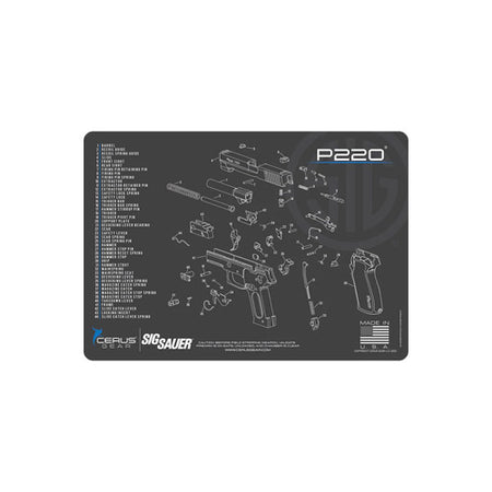 Sig Sauer P220 Gray Schematic Gun Mat Padded 12x17