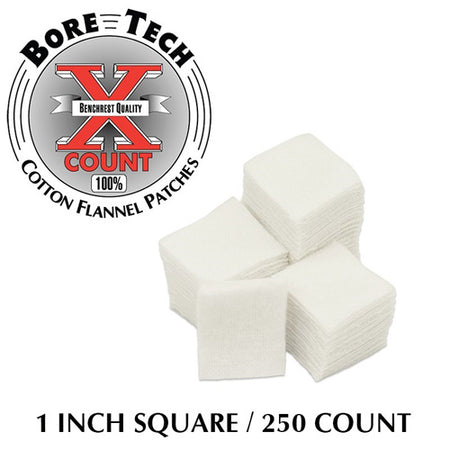 Bore Tech 1" Square Cotton Flannel Gun Cleaning Patches, 250-Count Bag
