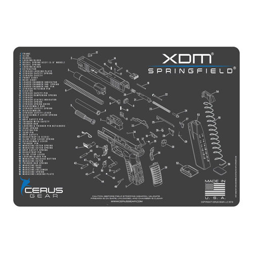 Springfield XDM Charcoal Gray Schematic Cleaning Mat 12x17