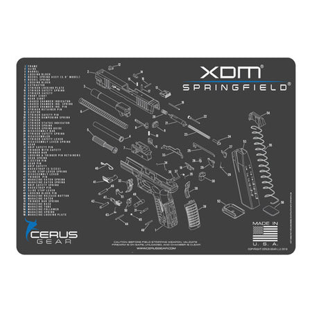 Springfield XDM Charcoal Gray Schematic Cleaning Mat 12x17