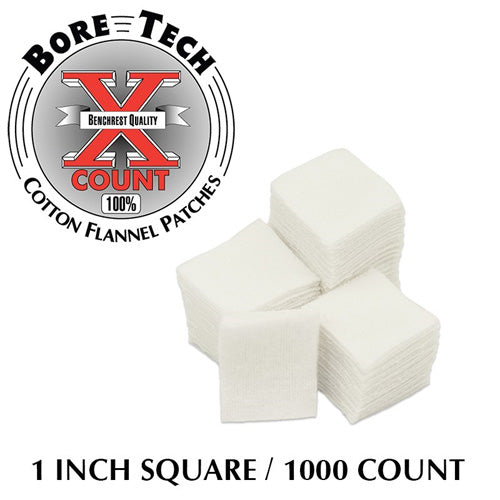 Bore Tech X-Count Cotton Flannel Patches 1" Square, 1000 Per Bag