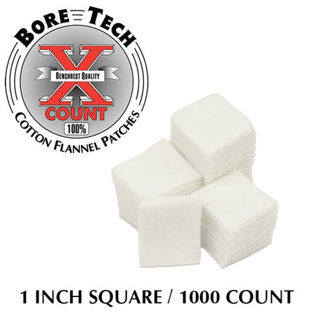 Bore Tech X-Count Cotton Flannel Patches 1" Square, 1000 Per Bag
