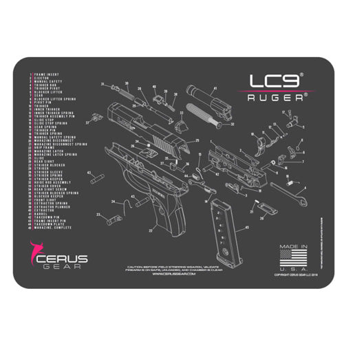 Ruger LC9 Schematic Cleaning Mat Charcoal Gray Pink 12x17