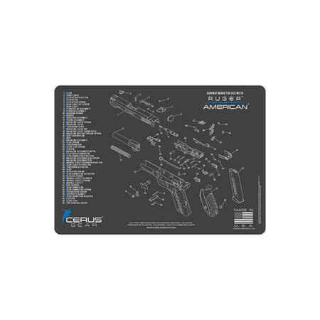 Ruger American Handgun Schematic Cleaning Mat Charcoal Gray 12x17 Inch