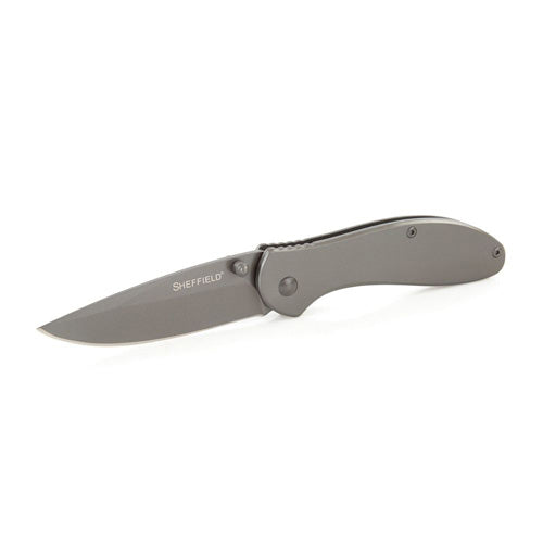 Sheffield Berda 3in Drop Point Assisted Opening Knife Gray Titanium Steel Frame