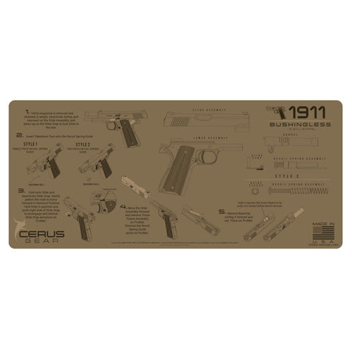 1911 Bushingless Bull Barrel Instructional Gun Mat Coyote 12x27