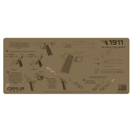 1911 Bushingless Bull Barrel Instructional Gun Mat Coyote 12x27