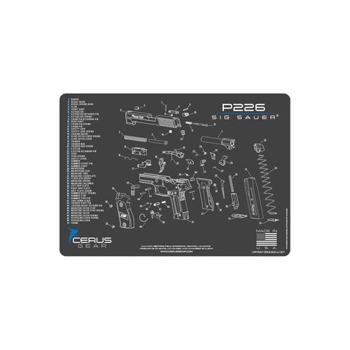 SIG P226 Schematic Handgun Mat Gray Cerus Blue Padded 12x17