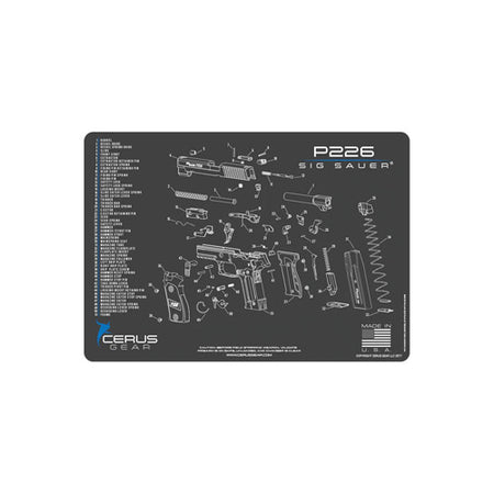 SIG P226 Schematic Handgun Mat Gray Cerus Blue Padded 12x17