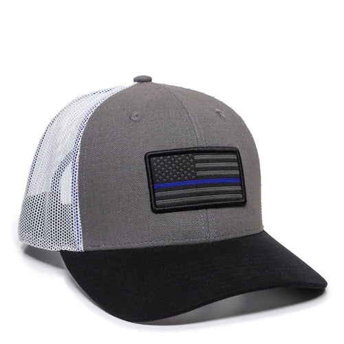 Blue Line Police Hat Heavy Brushed Canvas Mesh Back Adult