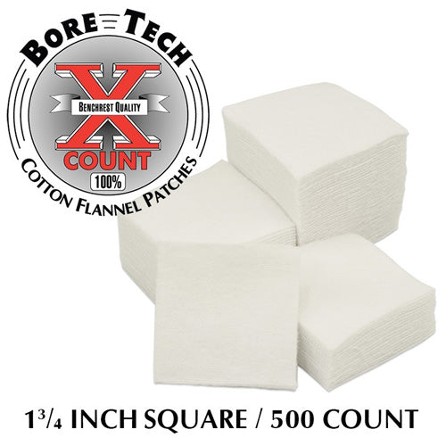 Bore Tech X-Count Cotton Flannel Patches 1-3/4" Square, 500 Per Bag