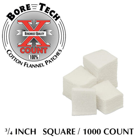 Bore Tech X-Count Cotton Flannel Patches 3/4" Square, 1000 Per Bag