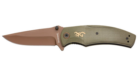 Browning Trailside 3.5in Spring-Assisted Drop Point Folding Knife Green Laminate Handle