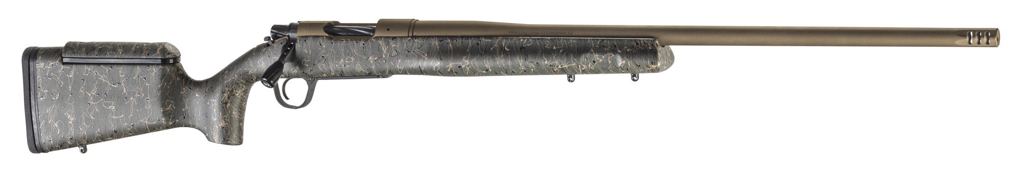 Christensen Arms 8010201400 Mesa Long Range 338 Lapua Mag 3+1 27" Threaded Barrel, Burnt Bronze Cerakote, Green with Black/Tan Webbing Stock