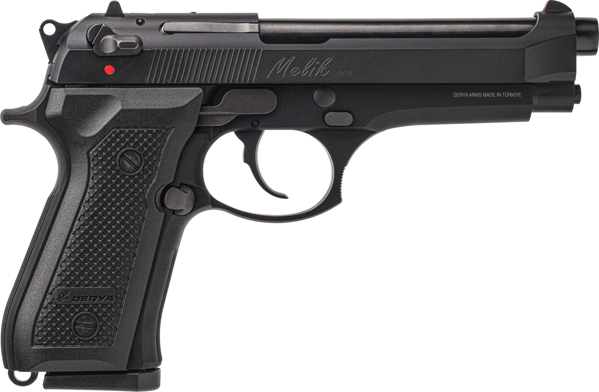 Derya Firearms 15LMELIK9TR Melik 9mm Luger 15+1 4.90" Black Melonite Steel Barrel, Black Melonite Serrated Steel Slide, Black Aluminum Frame, Black Polymer Grip