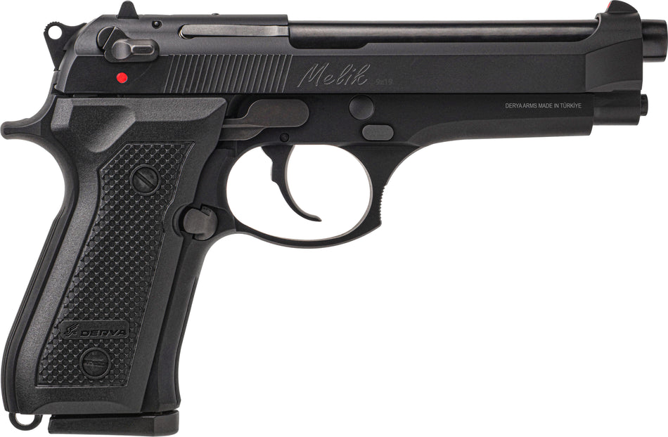 Derya Firearms 10LMELIK9TR Melik 9mm Luger 10+1 4.90" Black Melonite Steel Barrel, Black Melonite Serrated Steel Slide, Black Aluminum Frame, Black Polymer Grip
