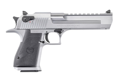 Magnum Research DE50BC Desert Eagle Mark XIX 50 AE Caliber with 6" Picatinny Rail Barrel, 7+1 Capacity, Overall Brushed Chrome Finish Carbon Steel, Beavertail Frame, Serrated Slide & Black Rubber Grip