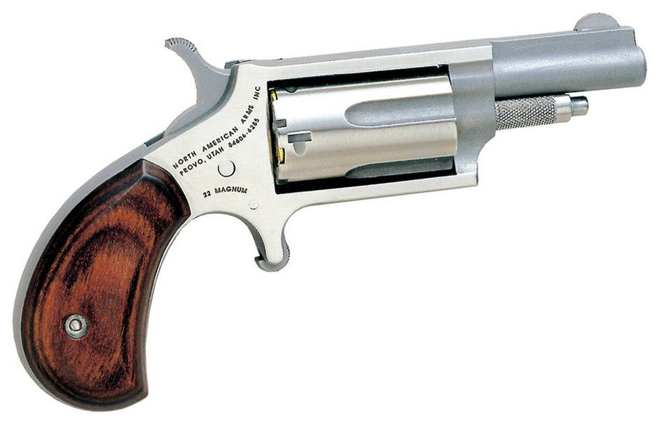 North American Arms 22M Mini-Revolver 22 WMR 5 Shot 1.63" Stainless Steel Barrel, Frame & Cylinder, Rosewood Grip Exposed Hammer