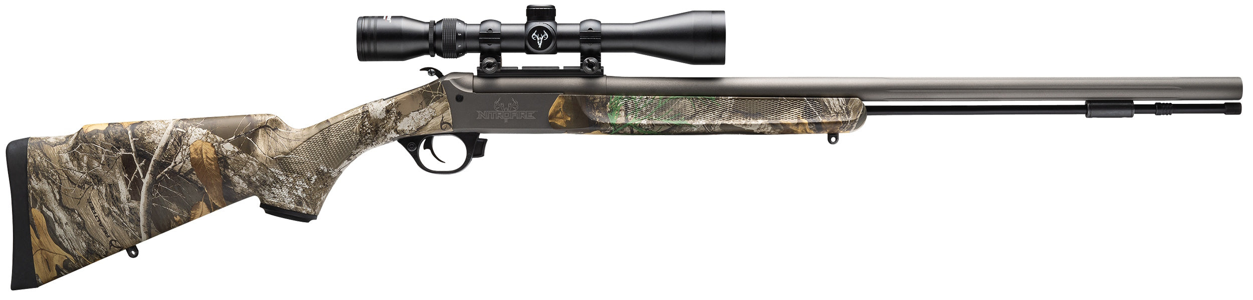 Traditions CR5841104421 NitroFire w/Scope 50 Cal 209 Primer 26" Gray Cerakote Fluted & Tapered Barrel, Drilled & Tapped Receiver, Realtree Edge Fixed Synthetic Stock, 3-9x40mm Duplex