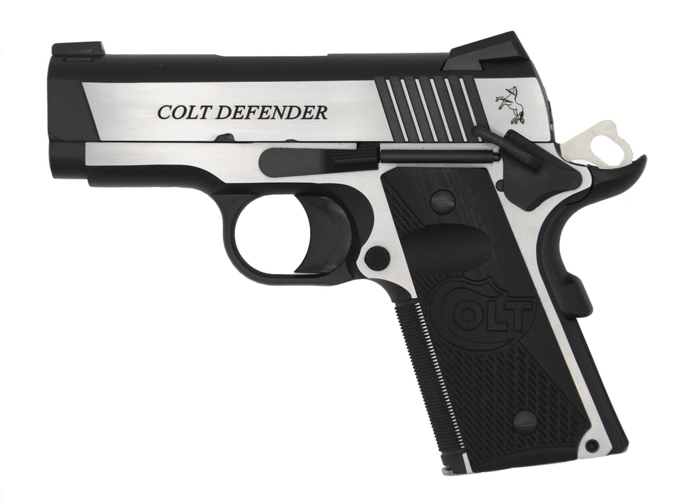 Colt Mfg O7080CE Combat Elite Commander Compact Frame .45 ACP 8+1, 3" Stainless Steel Barrel, Two-Tone Serrated Stainless Steel Slide & Frame w/Beavertail, Black Scalloped G10 Grip, Ambidextrous