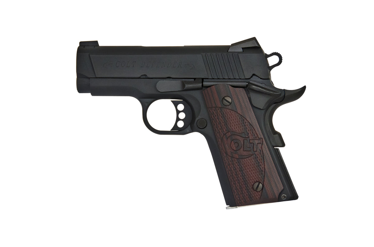 Colt Mfg O7802XE Defender Compact Frame 9mm Luger 8+1 3" Black Steel Barrel, Blued Serrated Steel Slide, Matte Black Cerakote Aluminum Frame w/Beavertail, Black Cherry Tactical G10 Grip, Ambidextrous