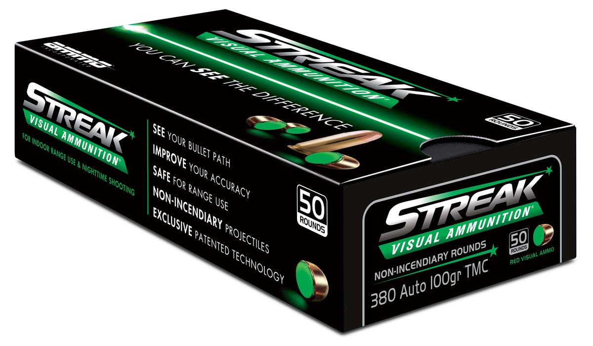 Ammo Inc .380 ACP/Auto Streak Visual (GREEN) 100 grain Total Metal Case ammunition