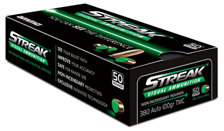 Ammo Inc .380 ACP/Auto Streak Visual (GREEN) 100 grain Total Metal Case ammunition