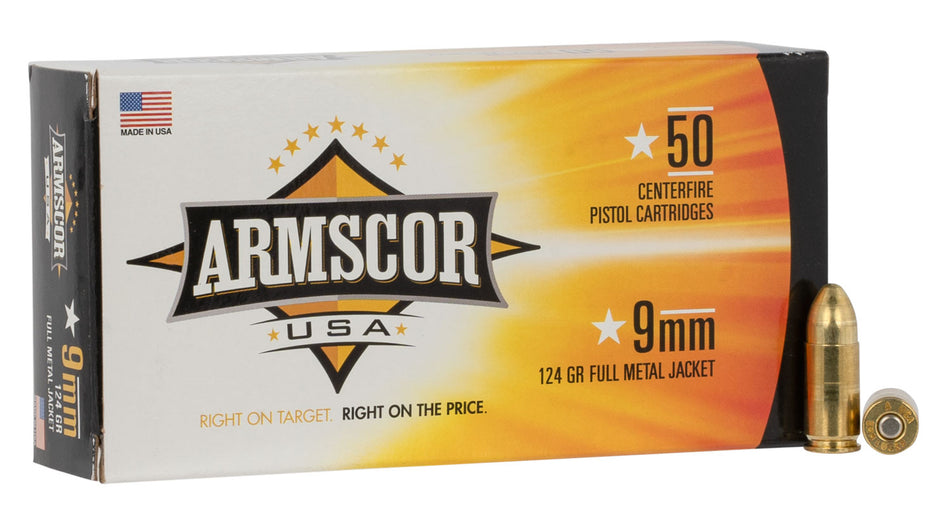 Armscor 9mm Luger / Parabellum USA 124 grain Full Metal Jacket ammunition