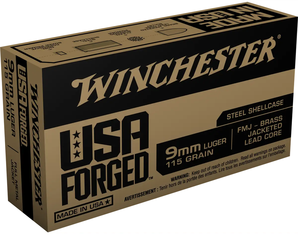 Winchester 9mm Luger / Parabellum USA Forged 115 grain Full Metal Jacket ammunition