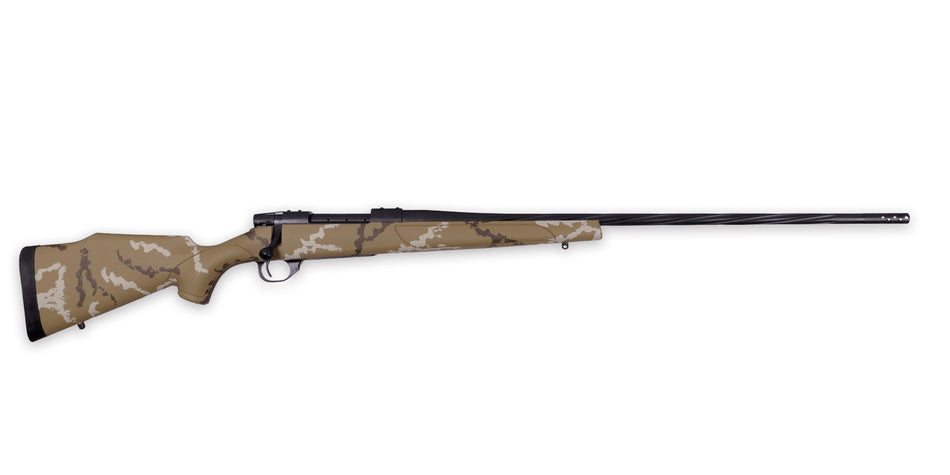 Weatherby VHH223RR6B Vanguard Outfitter 223 Rem 5+1 24" Threaded/Spiral Fluted, Graphite Black Barrel/Rec, Tan with Brown & White Sponge Synthetic Stock, Accubrake Muzzle Brake, Adj. Trigger