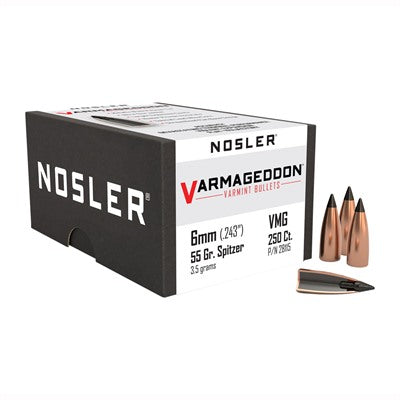 6mm 0.243" Varmageddon Flat Base Tipped Varmint Bullets