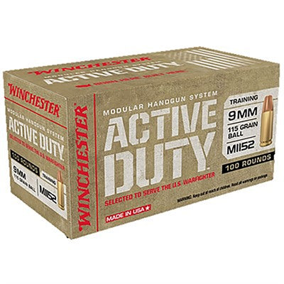 Winchester 9mm Luger / Parabellum Active Duty M1152 115 grain Full Metal Jacket Flat Nose ammunition
