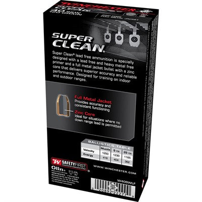 Winchester Super Clean Lead Free Full Metal Jacket 120 Grain .40 S&W 1250 fps 020892222779