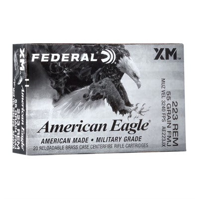 Federal .223 Remington American Eagle XM Military Grade 55 grain Full Metal Jacket Boat Tail ammunition