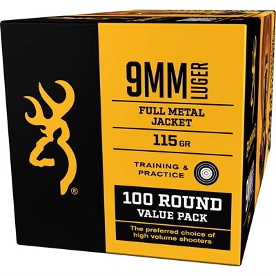 Browning Value Pack Full Metal Jacket 115 Grain 9mm Luger/Parabellum 1000 fps 020892224285