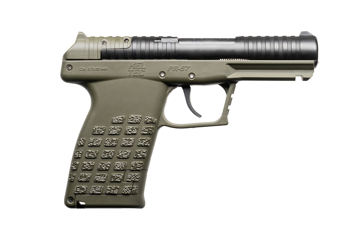 Kel-Tec PR57GRN PR57 Compact Frame 5.7x28mm 20+1 4" Black Steel Barrel, OD Green Optic Ready/Serrated Slide, OD Green Textured Grip