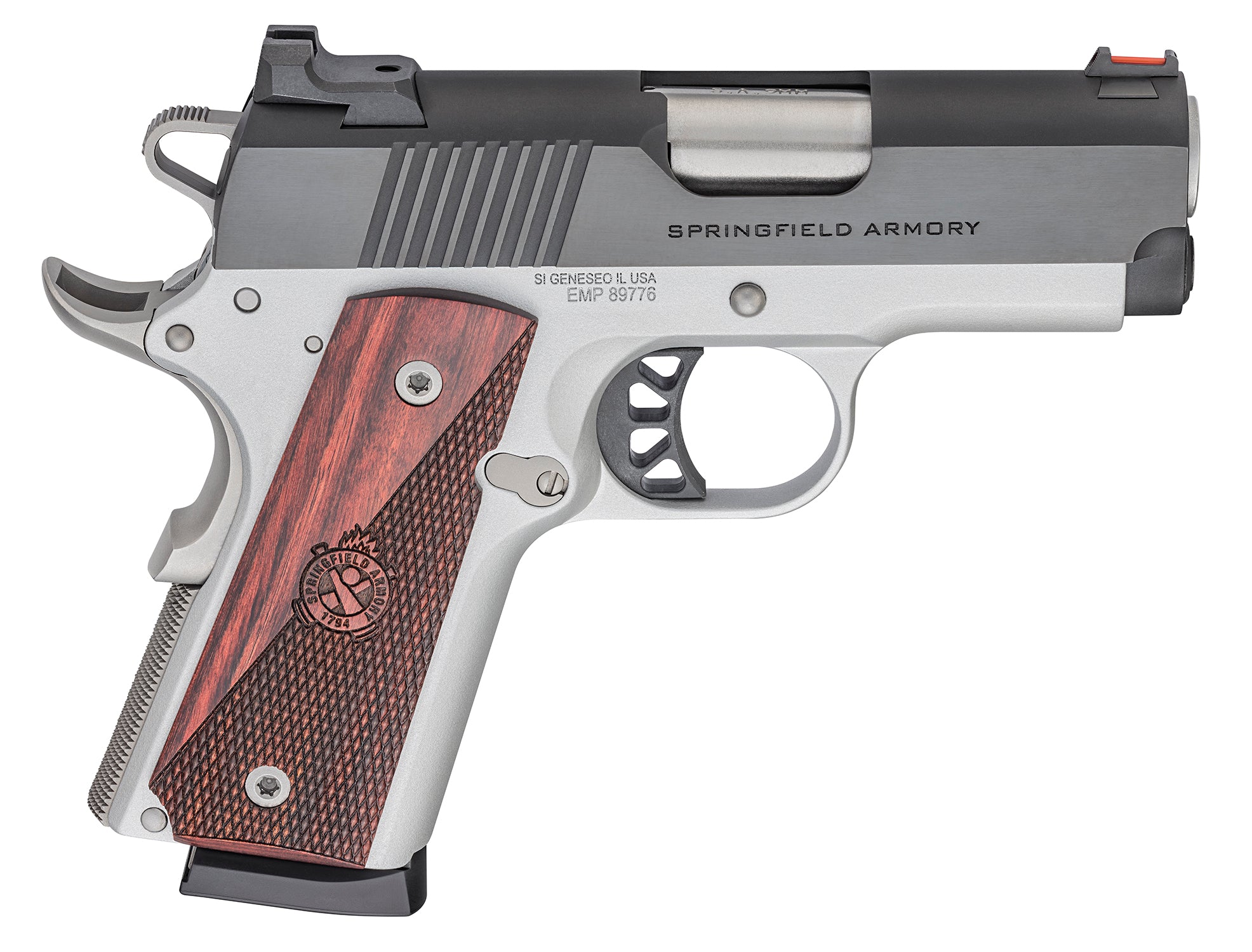 Springfield Armory PX9123L 1911 Ronin EMP 9mm Luger 9+1 3" Stainless Match Grade Bull Steel Barrel, Blued Serrated Carbon Steel Slide, Satin Cerakote Aluminum Frame w/Beavertail, Textured Wood Grip