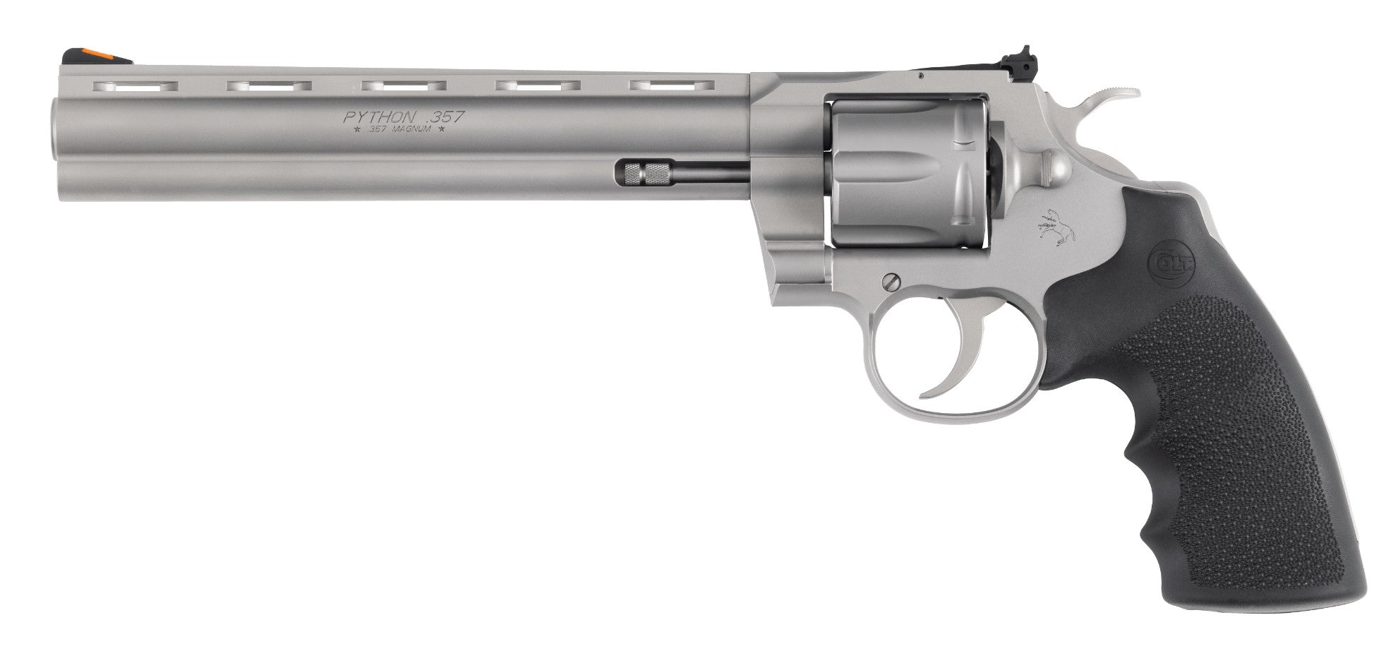 Colt Mfg PYTHONSM8RTS Python 357 Mag/38 Special 6 Shot 8" Bead Blasted Vent Rib Barrel, Cylinder & Frame, Black Rubber Grip, Exposed Hammer