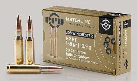 PPU PPM3082 Match Rifle .308 Win 168 grain Hollow Point Boat-Tail (HPBT) 20 Per Box 10 Cs
