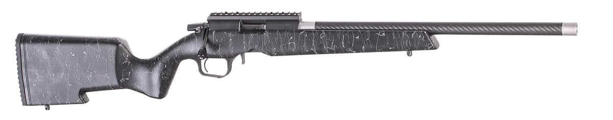 Christensen Arms 8011201400 Ranger Full Size 17 HMR 9+1, 18" Black Carbon Fiber Threaded Barrel, Black Anodized Aluminum Receiver, Black w/Gray Webbing Fixed w/Aluminum Pillars Stock