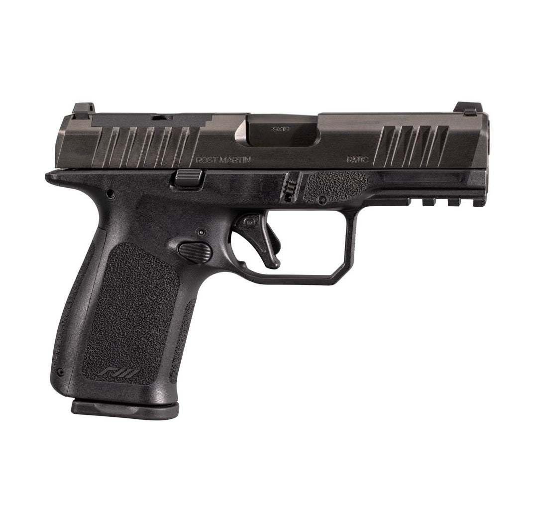 Rost Martin RM1CBLKOSP10CA RM1C *CA Compliant 9mm Luger 10+1 4" Black Compensated Match Grade Barrel, Black Tenifer Optic Ready/Serrated Steel Slide, Black Textured Grip