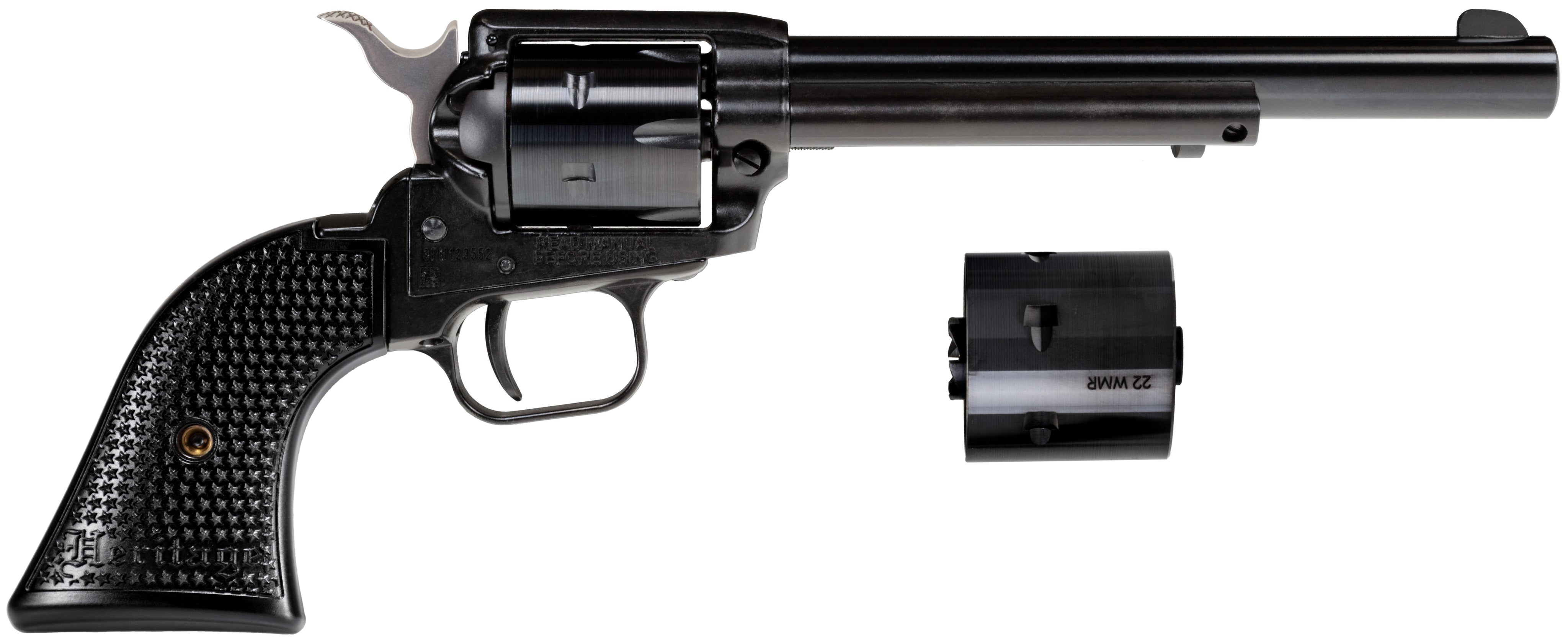 Heritage Mfg RR22MB6PG Rough Rider 22 LR/22 WMR 6 Shot, 6.50" Black Steel Barrel, Black Cerakote Zinc Alloy Frame, Black Cerakote Cylinder, Black Polymer Grip, Hammer/Thumb Safety, Exposed Hammer