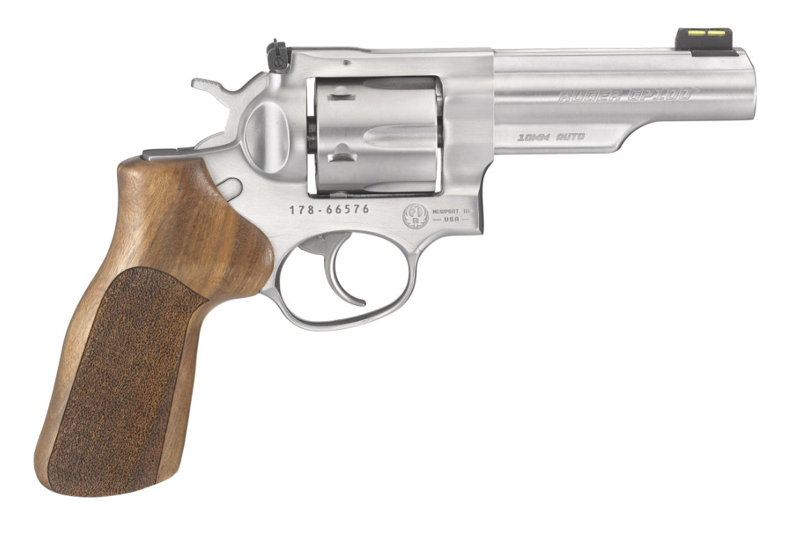 Ruger 1775 GP100 Match Champion 10mm Auto 6rd 4.20" Satin Stainless Half-Lug Barrel, Cylinder & Frame, Hogue Stippled Hardwood Grip, Transfer Bar Safety