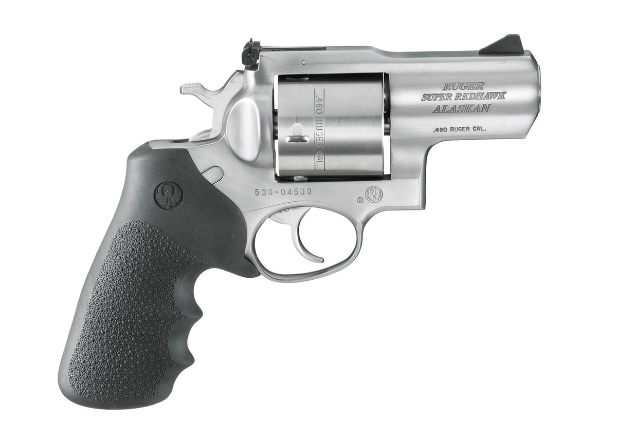 Ruger 5302 Super Redhawk Alaskan Small Frame 480 Ruger 6rd 2.50" Satin Stainless Steel Barrel, Cylinder & Frame, Black Hogue Finger Groove Monogrip, Transfer Bar Safety Exposed Hammer