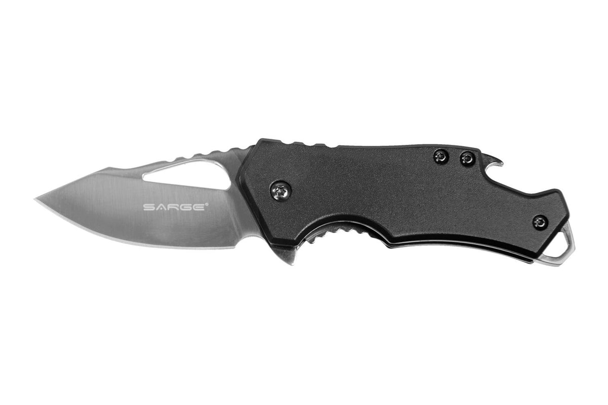 Sarge Knives Black Fuse Pocket Folding Knife 2.375" Polished Blade & Bottle Opener