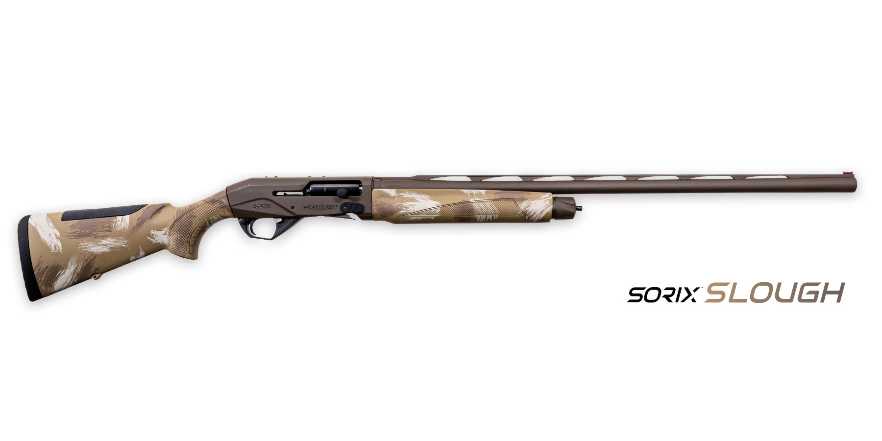 Weatherby XSL2028MAG Sorix Full Size 20 Gauge Semi-Auto 3" 2+1 28" Burnt Bronze Cerakote Vent Rib Barrel & Drilled & Tapped Steel Receiver, Slough Camo Synthetic Stock w/Adj Shim, Ambidextrous