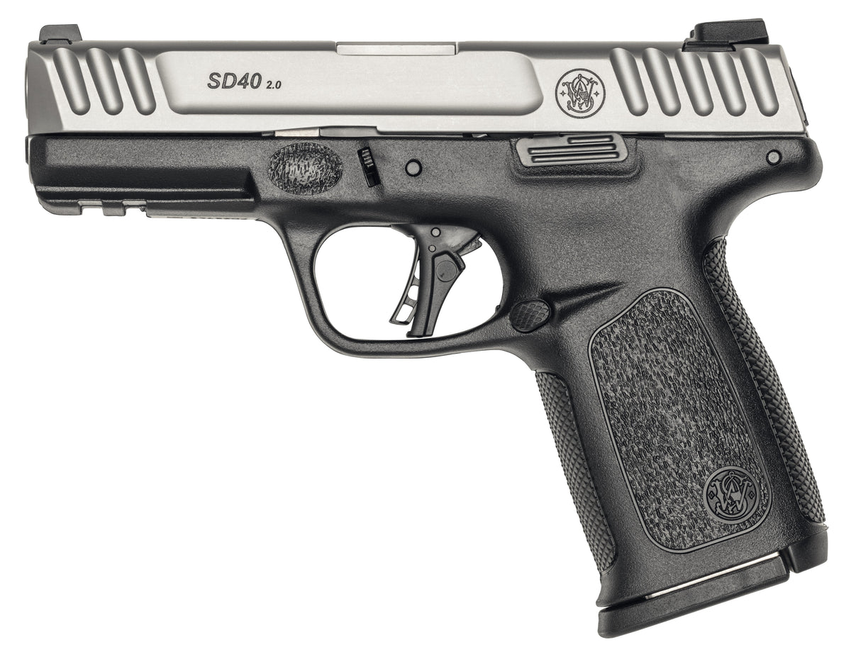 Smith & Wesson 13937 SD40 2.0 Compact Frame 40 S&W 10+1 4" Stainless Steel Barrel, Satin Serrated Stainless Steel Slide, Black Polymer Frame w/Picatinny Rail, Textured Grip